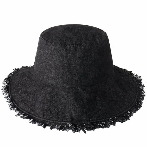 Wide Brim Frayed Bucket Hat