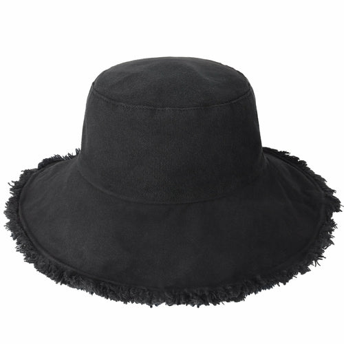 Wide Brim Frayed Bucket Hat