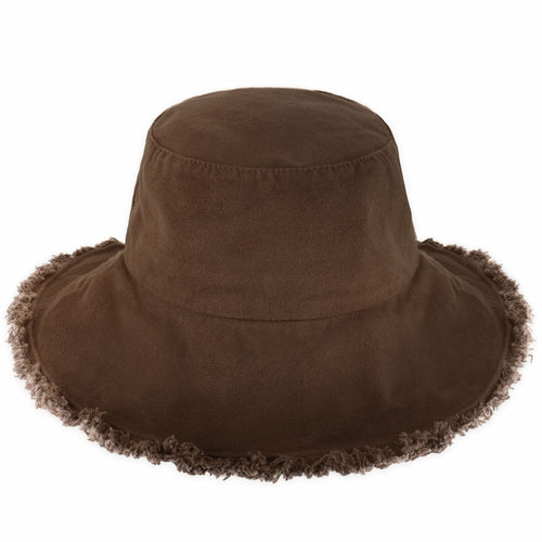 Wide Brim Frayed Bucket Hat